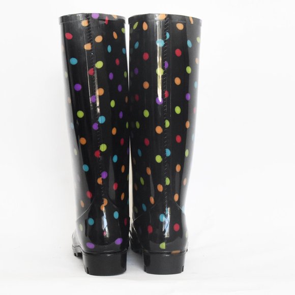 Arizona Jean Mulitcolor Black & Rainbow Polka-Dot Rain Boots Size 7 -AZ Winston- - Picture 5 of 10